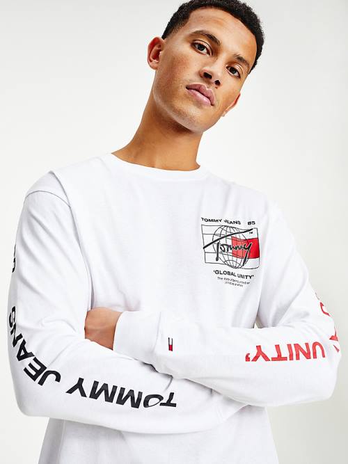 Tommy Hilfiger Organic Pamuklu Long Sleeve Tişört Erkek Beyaz | TH120KHD