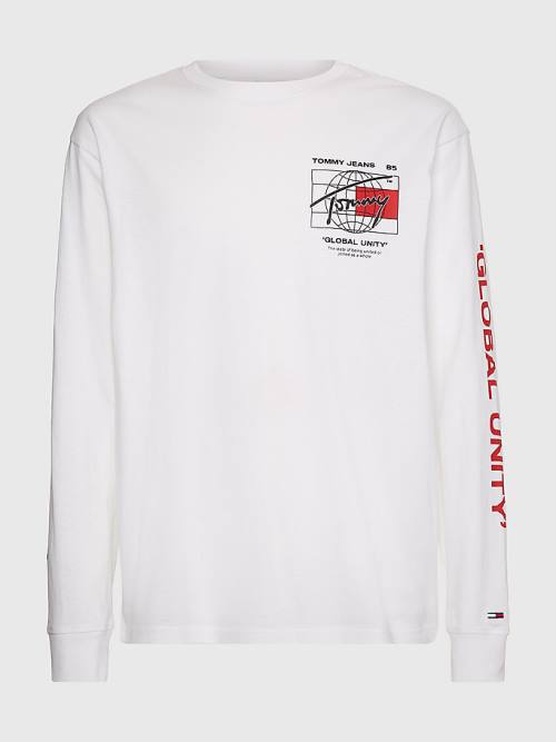 Tommy Hilfiger Organic Pamuklu Long Sleeve Tişört Erkek Beyaz | TH120KHD