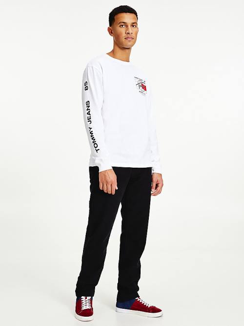 Tommy Hilfiger Organic Pamuklu Long Sleeve Tişört Erkek Beyaz | TH120KHD