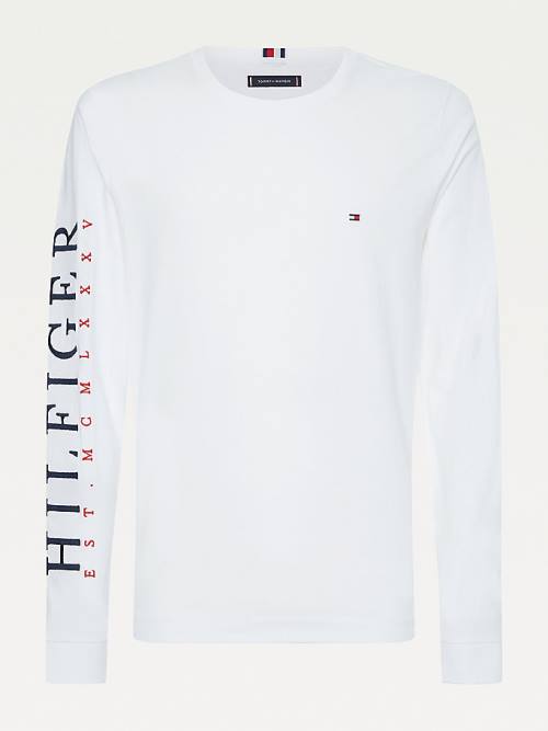 Tommy Hilfiger Organic Pamuklu Long Sleeve Tişört Erkek Beyaz | TH325FCW