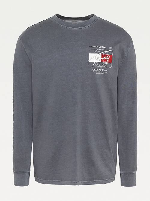 Tommy Hilfiger Organic Pamuklu Long Sleeve Tişört Erkek Gri | TH568BPK