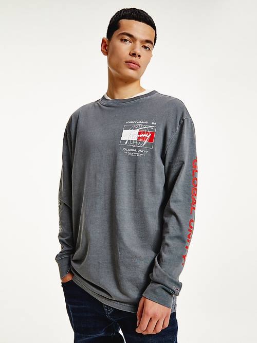 Tommy Hilfiger Organic Pamuklu Long Sleeve Tişört Erkek Gri | TH568BPK