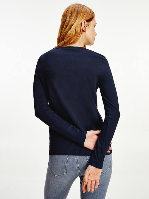 Tommy Hilfiger Organic Pamuklu Long Sleeve Tişört Kadın Mavi | TH609DKB