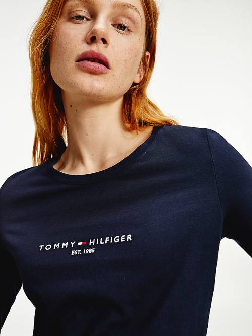 Tommy Hilfiger Organic Pamuklu Long Sleeve Tişört Kadın Mavi | TH609DKB