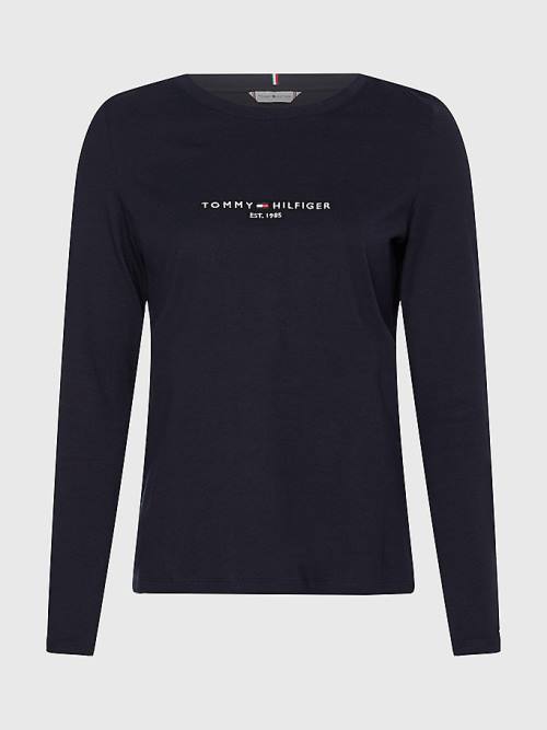 Tommy Hilfiger Organic Pamuklu Long Sleeve Tişört Kadın Mavi | TH609DKB