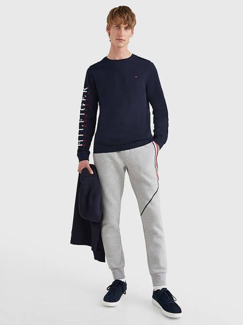 Tommy Hilfiger Organic Pamuklu Long Sleeve Tişört Erkek Mavi | TH934FEW