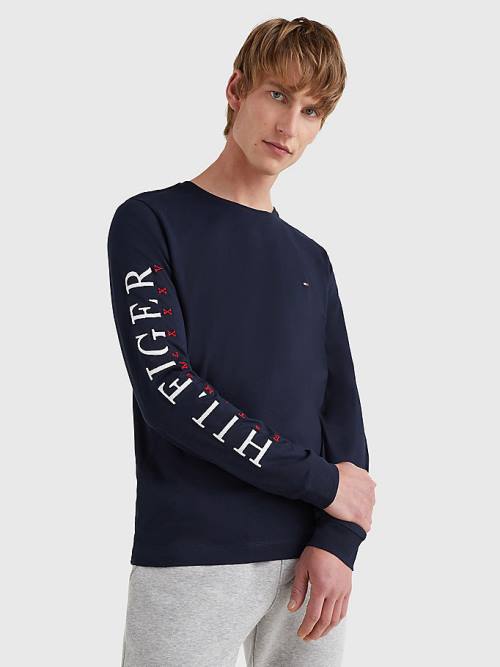 Tommy Hilfiger Organic Pamuklu Long Sleeve Tişört Erkek Mavi | TH934FEW