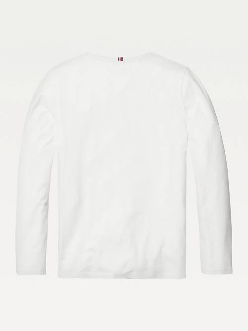 Tommy Hilfiger Organic Pamuklu Long Sleeve Top Tişört Kiz Çocuk Beyaz | TH970MXV