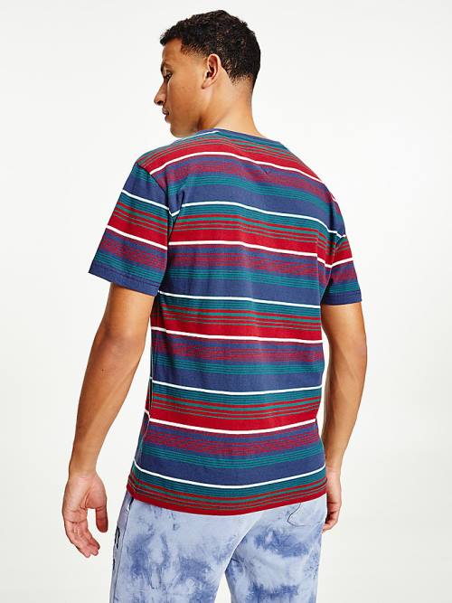 Tommy Hilfiger Organic Pamuklu Mixed Stripe Relaxed Tişört Erkek Mavi | TH106KCI