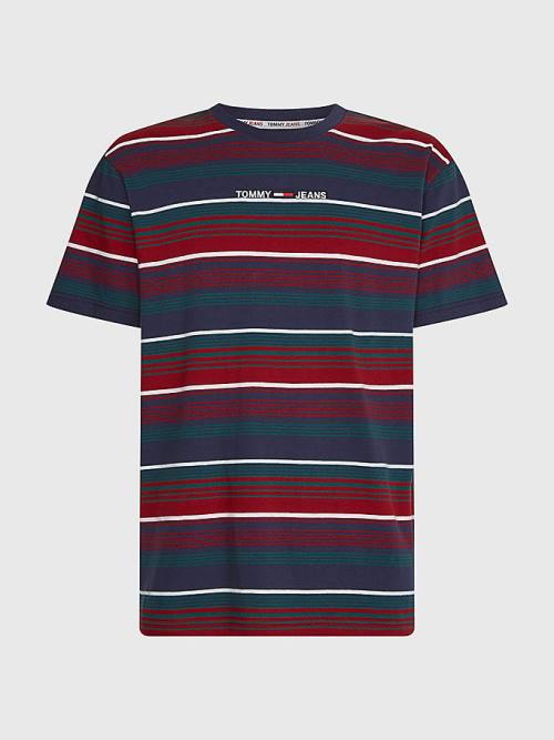 Tommy Hilfiger Organic Pamuklu Mixed Stripe Relaxed Tişört Erkek Mavi | TH106KCI