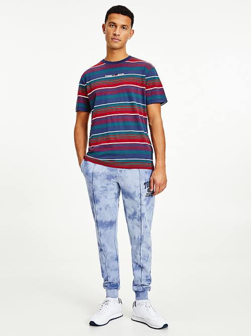 Tommy Hilfiger Organic Pamuklu Mixed Stripe Relaxed Tişört Erkek Mavi | TH106KCI