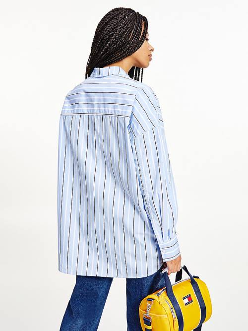 Tommy Hilfiger Organic Pamuklu Oversized Stripe Gömlek Kadın Mavi | TH135MYC