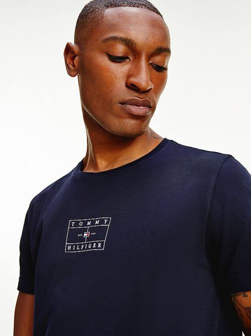 Tommy Hilfiger Organic Pamuklu Peached Jersey Tişört Erkek Mavi | TH605FZR