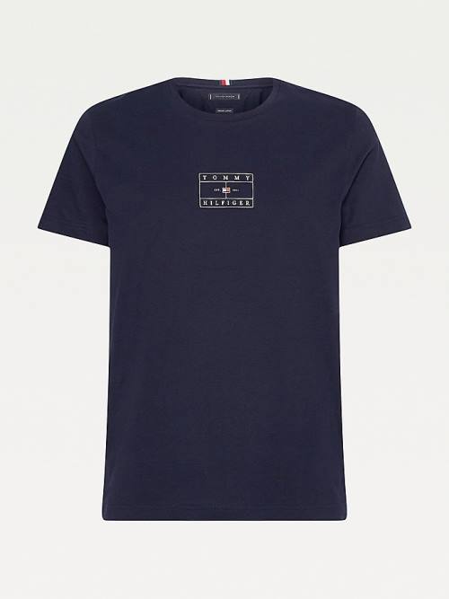 Tommy Hilfiger Organic Pamuklu Peached Jersey Tişört Erkek Mavi | TH605FZR