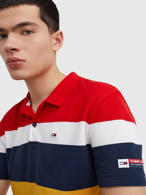 Tommy Hilfiger Organic Pamuklu Pique Multi Stripe Polo Yaka Tişört Erkek Kırmızı | TH712ALV