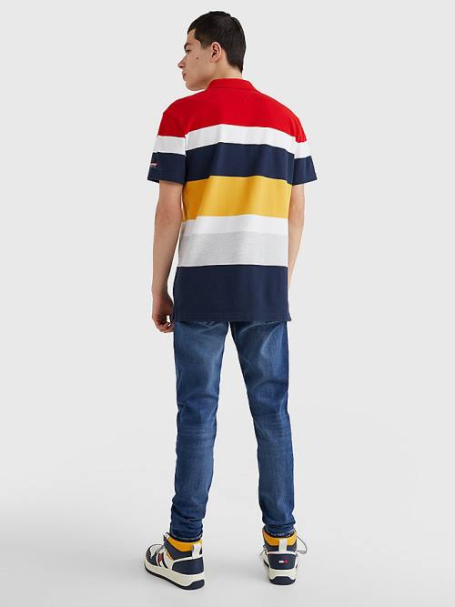 Tommy Hilfiger Organic Pamuklu Pique Multi Stripe Polo Yaka Tişört Erkek Kırmızı | TH712ALV