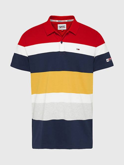 Tommy Hilfiger Organic Pamuklu Pique Multi Stripe Polo Yaka Tişört Erkek Kırmızı | TH712ALV