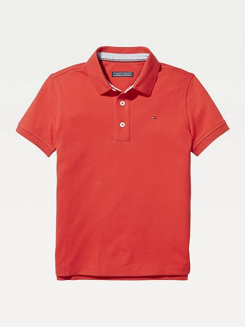 Tommy Hilfiger Organic Pamuklu Polo Shirt Tişört Erkek Çocuk Kırmızı | TH504LUT