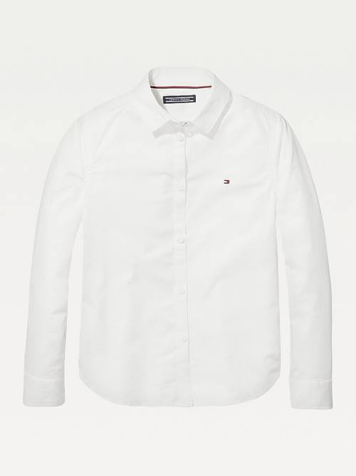 Tommy Hilfiger Organic Pamuklu Poplin Shirt Tişört Kiz Çocuk Beyaz | TH017EBO