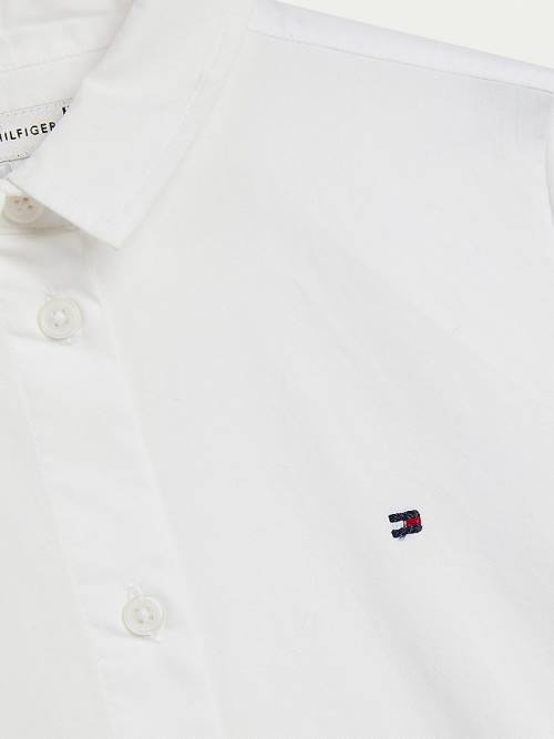 Tommy Hilfiger Organic Pamuklu Poplin Shirt Tişört Kiz Çocuk Beyaz | TH240GSY