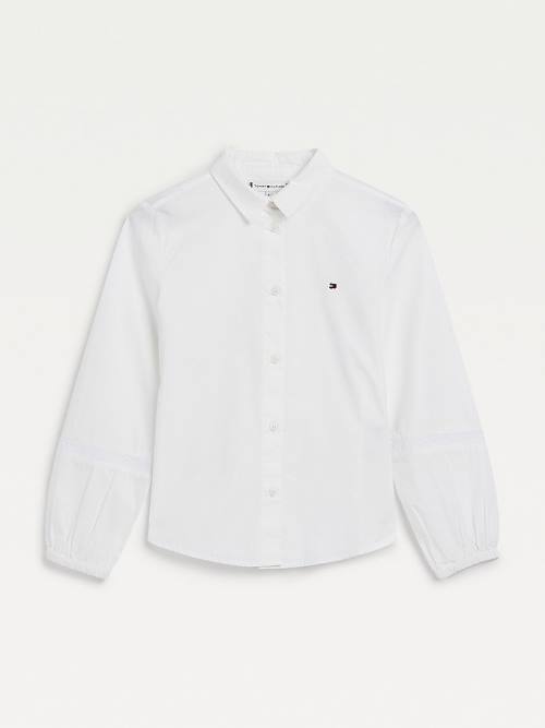 Tommy Hilfiger Organic Pamuklu Poplin Shirt Tişört Kiz Çocuk Beyaz | TH240GSY