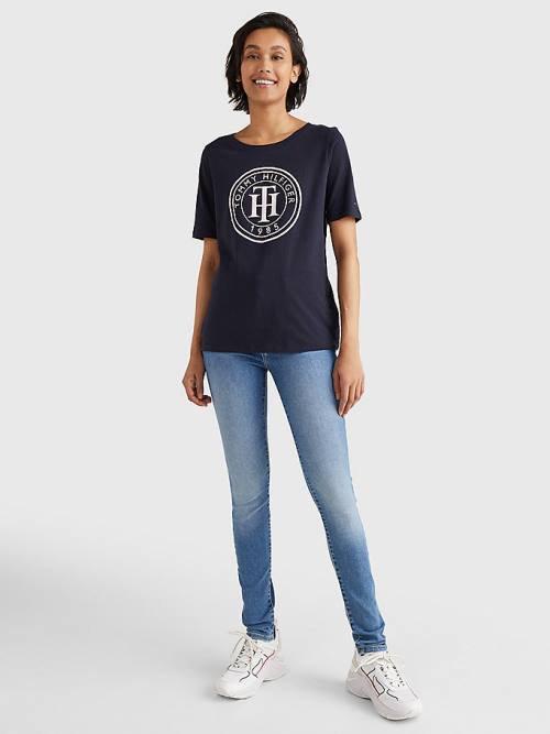 Tommy Hilfiger Organic Pamuklu Print Tişört Kadın Mavi | TH493GWF