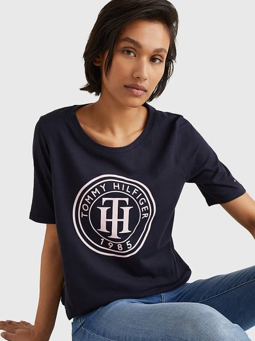 Tommy Hilfiger Organic Pamuklu Print Tişört Kadın Mavi | TH493GWF