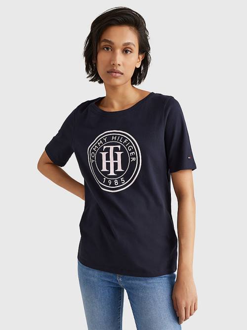 Tommy Hilfiger Organic Pamuklu Print Tişört Kadın Mavi | TH493GWF