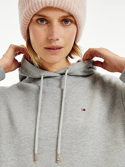 Tommy Hilfiger Organic Pamuklu Regular Fit Kapüşonlu Sweatshirt Kadın Gri | TH036VET