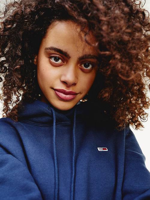 Tommy Hilfiger Organic Pamuklu Regular Fit Kapüşonlu Sweatshirt Kadın Mavi | TH481HKV