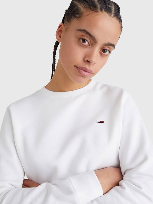 Tommy Hilfiger Organic Pamuklu Regular Fit Fleece Sweatshirt Kadın Beyaz | TH498ZSN