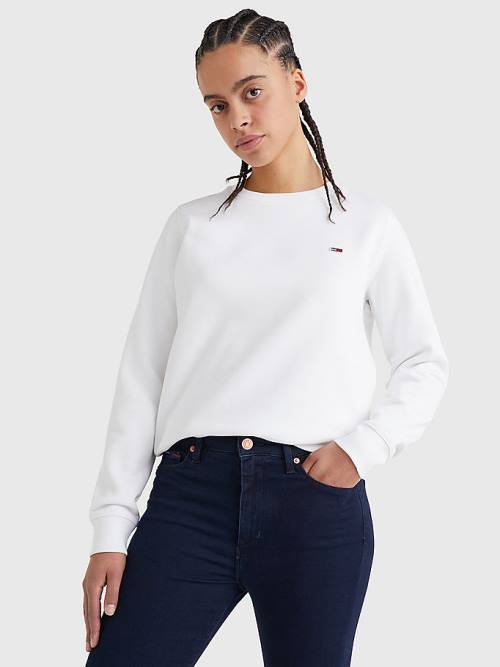 Tommy Hilfiger Organic Pamuklu Regular Fit Fleece Sweatshirt Kadın Beyaz | TH498ZSN