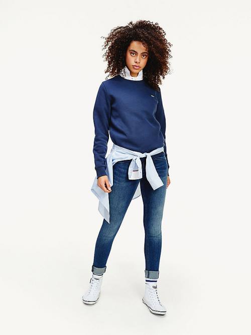 Tommy Hilfiger Organic Pamuklu Regular Fit Fleece Sweatshirt Kadın Mavi | TH635ITA