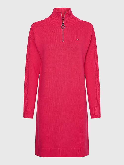 Tommy Hilfiger Organic Pamuklu Relaxed Fit Half-Zip Elbise Kadın Pembe | TH736IZR