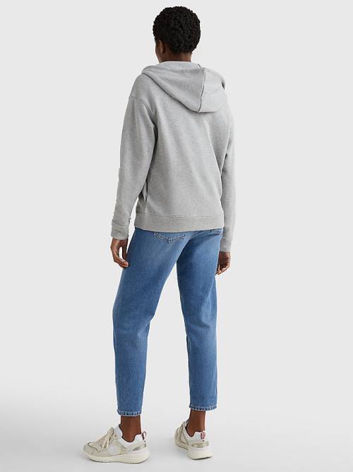 Tommy Hilfiger Organic Pamuklu Relaxed Fit Zip-Thru Kapüşonlu Sweatshirt Kadın Gri | TH813NJI