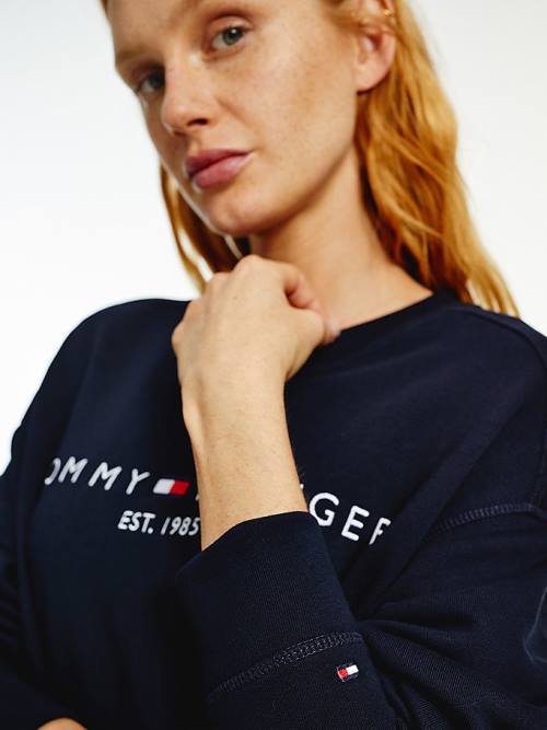 Tommy Hilfiger Organic Pamuklu Relaxed Fit Sweatshirt Elbise Kadın Mavi | TH852CSQ