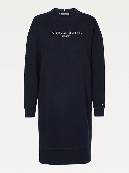 Tommy Hilfiger Organic Pamuklu Relaxed Fit Sweatshirt Elbise Kadın Mavi | TH852CSQ