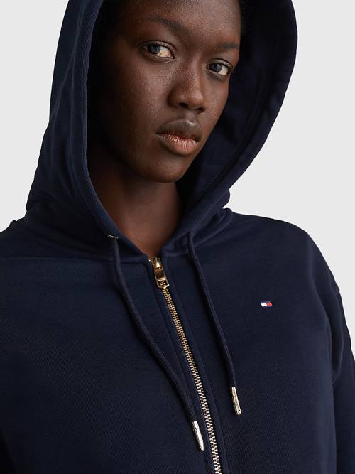 Tommy Hilfiger Organic Pamuklu Relaxed Fit Zip-Thru Kapüşonlu Sweatshirt Kadın Mavi | TH964YQP