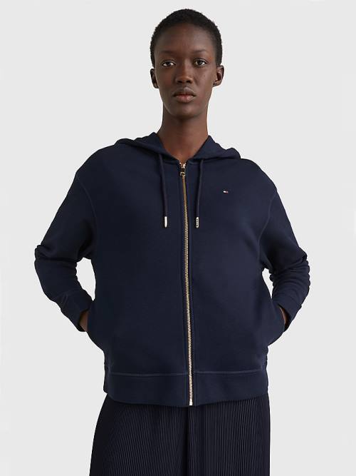 Tommy Hilfiger Organic Pamuklu Relaxed Fit Zip-Thru Kapüşonlu Sweatshirt Kadın Mavi | TH964YQP