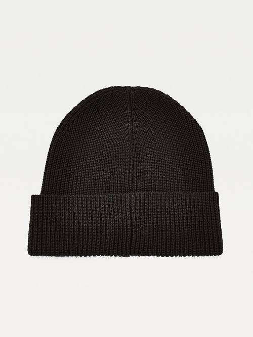 Tommy Hilfiger Organic Pamuklu Rib-Knit Badge Beanie Şapka Kadın Siyah | TH012DCZ