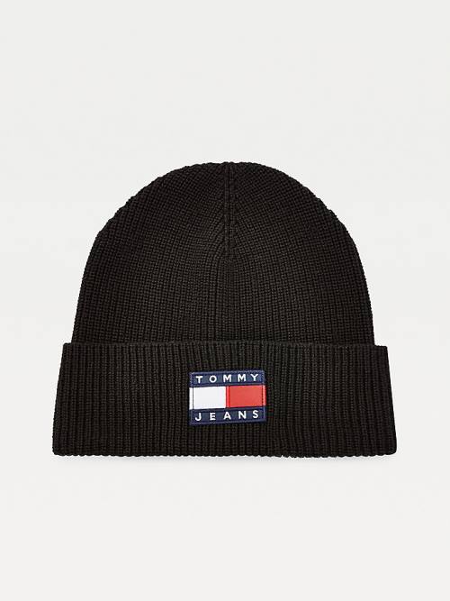 Tommy Hilfiger Organic Pamuklu Rib-Knit Badge Beanie Şapka Kadın Siyah | TH012DCZ