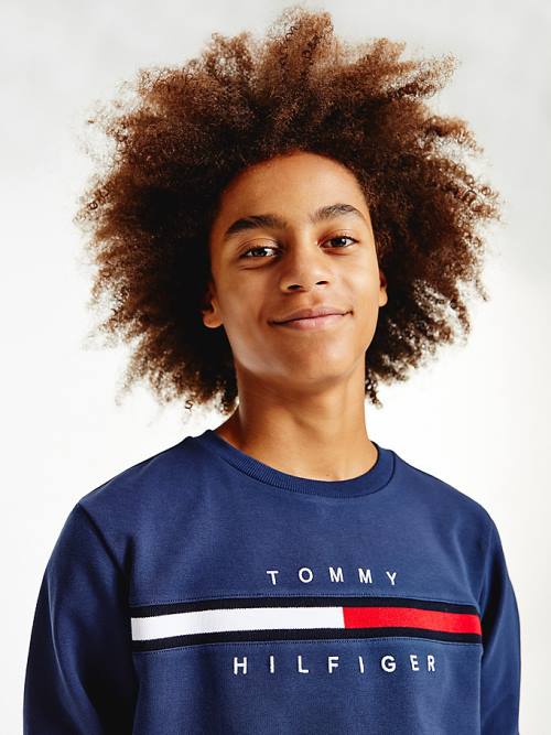 Tommy Hilfiger Organic Pamuklu Rib Knit Panel Sweatshirt Erkek Çocuk Mavi | TH310FYG