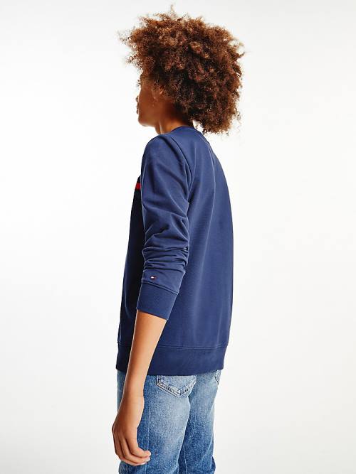 Tommy Hilfiger Organic Pamuklu Rib Knit Panel Sweatshirt Erkek Çocuk Mavi | TH310FYG