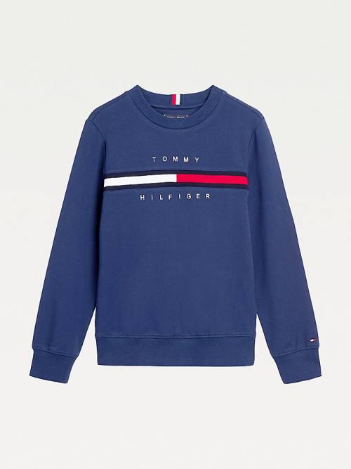 Tommy Hilfiger Organic Pamuklu Rib Knit Panel Sweatshirt Erkek Çocuk Mavi | TH310FYG