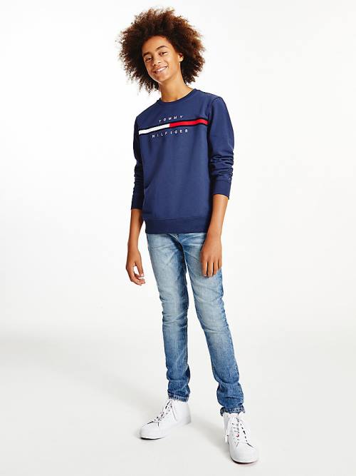 Tommy Hilfiger Organic Pamuklu Rib Knit Panel Sweatshirt Erkek Çocuk Mavi | TH310FYG