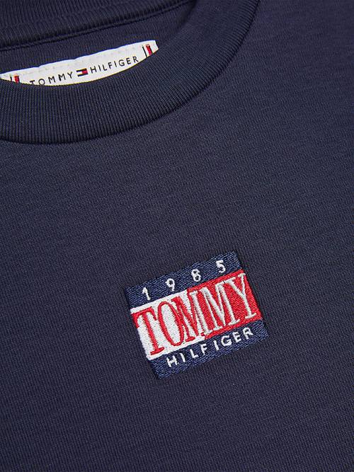 Tommy Hilfiger Organic Pamuklu Ribbed Crop Tişört Kiz Çocuk Mavi | TH459NSZ