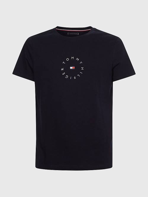 Tommy Hilfiger Organic Pamuklu Round Logo Tişört Erkek Mavi | TH378HIF