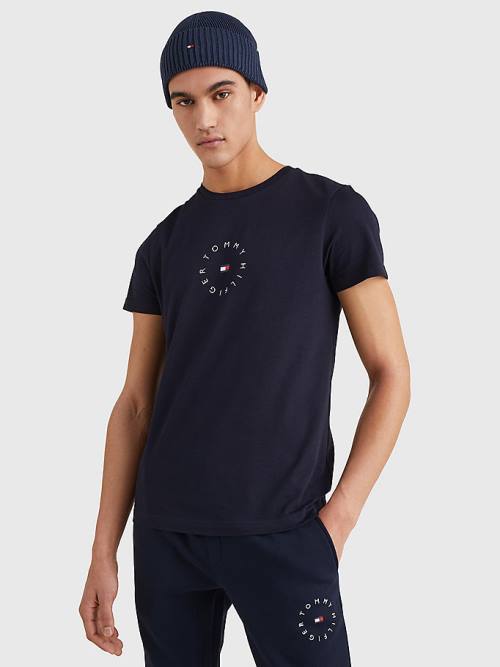 Tommy Hilfiger Organic Pamuklu Round Logo Tişört Erkek Mavi | TH378HIF