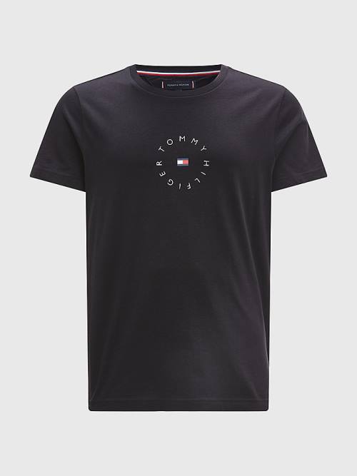 Tommy Hilfiger Organic Pamuklu Round Logo Tişört Erkek Siyah | TH598NWP