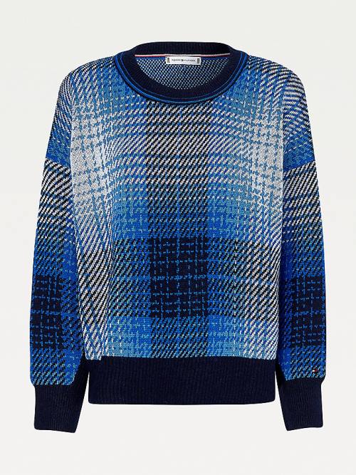 Tommy Hilfiger Organic Pamuklu Shadow Check Jumper Kazak Kadın Mavi | TH856KCE